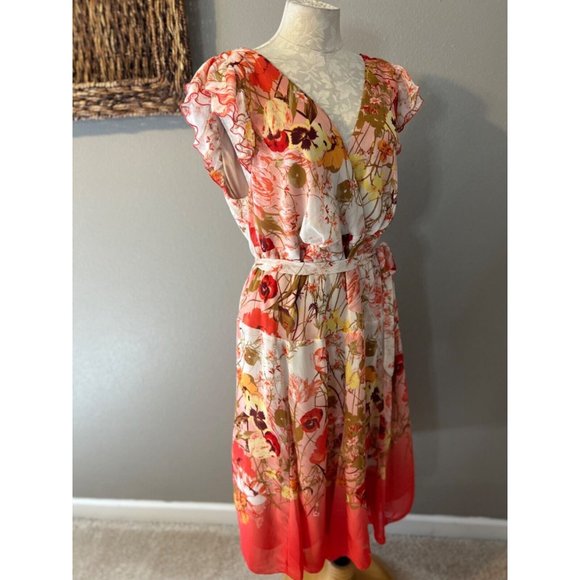Chris McLaughlin A Line Dress 18W Belt Floral Flowy Stretch Career Church - Picture 4 of 9